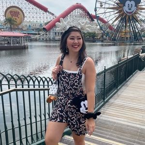 Disney Mickey Mouse Outline Tie Linen Shortalls